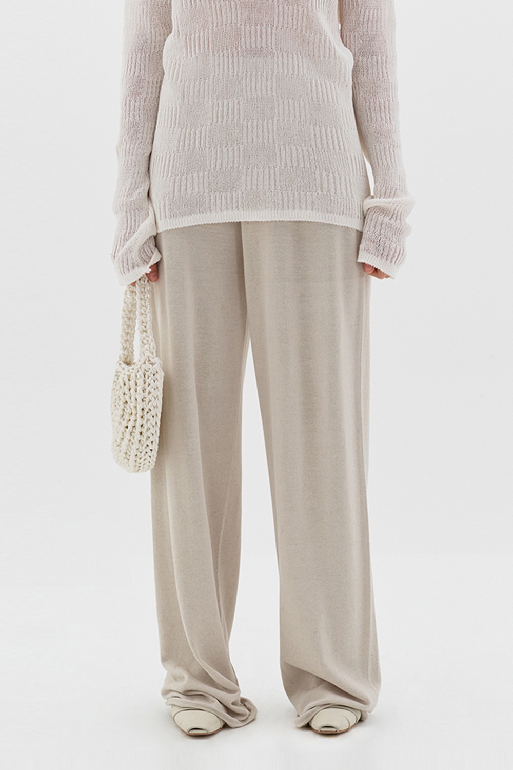SEE-THROUGH KNIT PANTS - BEIGE