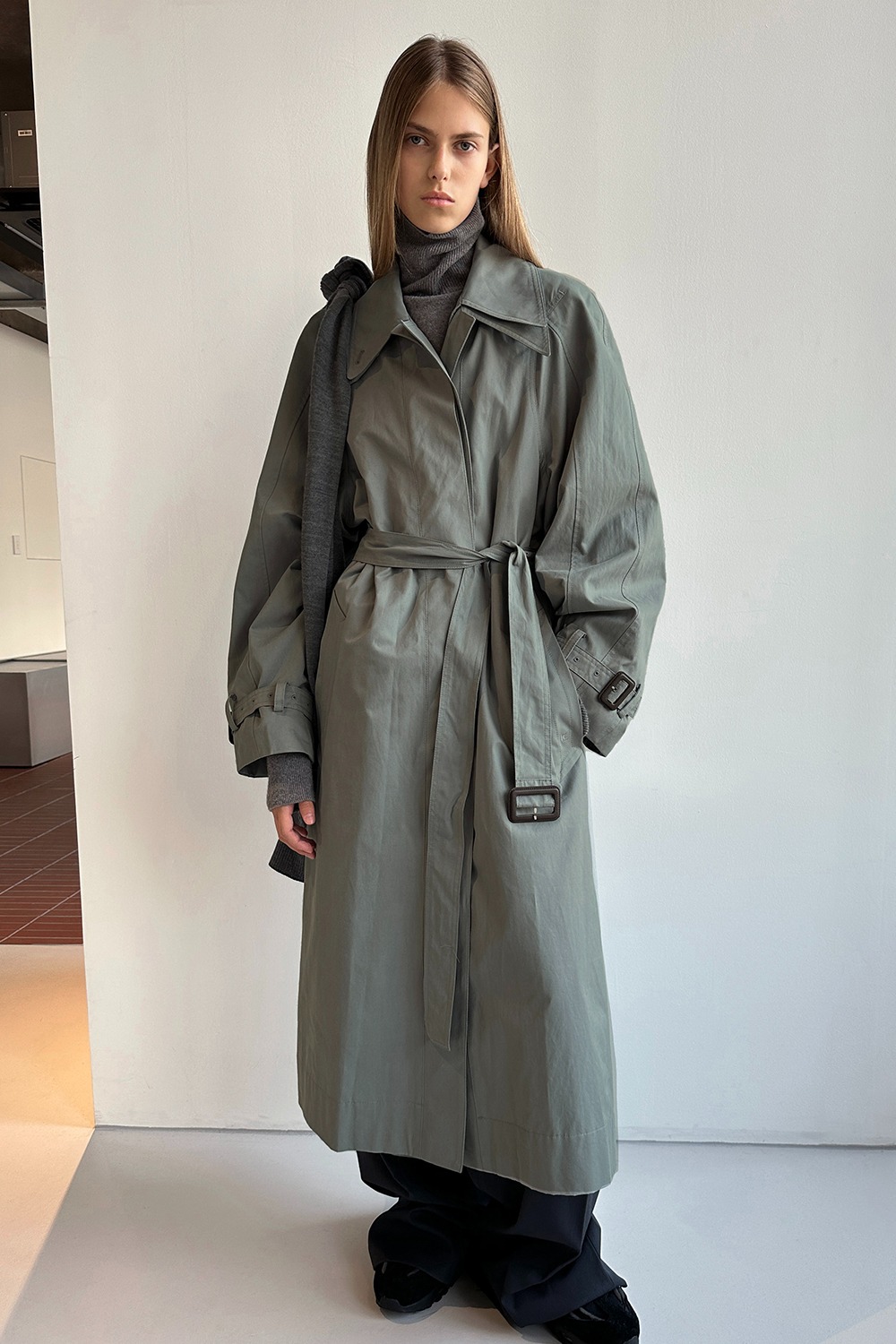 NEW ARMHOLE STITCH TRENCH COAT - BLUE GREEN